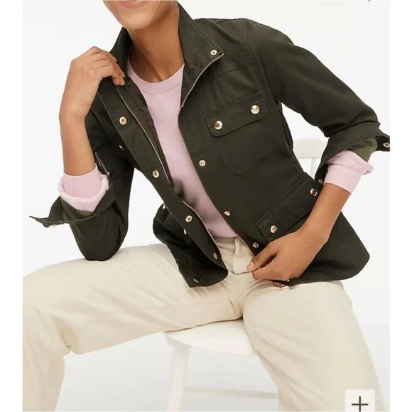J. Crew - Waxed Cotton Downtown Field Green Military SNAP & ZIP Jacket Size XS - Picture 5 of 5